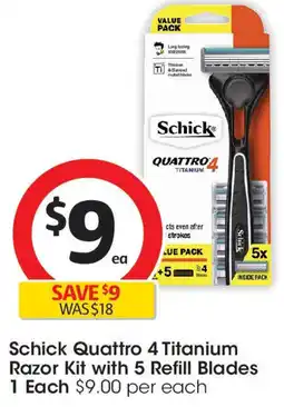 Coles Schick quattro 4 titanium razor kit with 5 refill blades offer