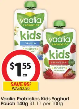 Coles Vaalia Probiotics Kids Yoghurt Pouch offer
