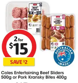 Coles Coles Entertaining Beef Sliders or Pork Kransky Bites offer