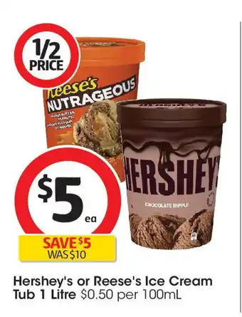 Coles Hershey's or Reese's Ice Cream Tub offer