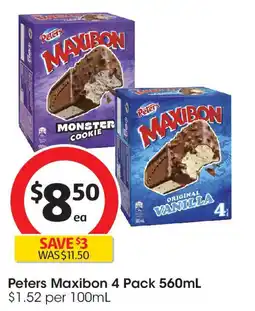 Coles Peters Maxibon 4 Pack offer