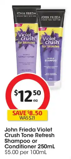 Coles John Frieda Violet Crush Tone Refresh Shampoo or Conditioner offer
