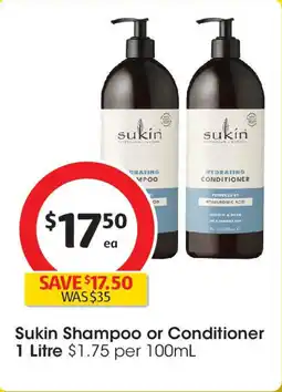 Coles Sukin Shampoo or Conditioner offer
