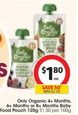 Coles Only Organic 4+ Months, 6+ Months or 8+ Months Baby Food Pouch offer