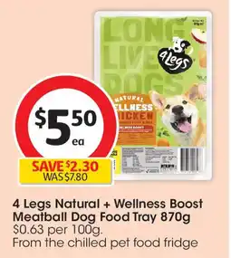 Coles 4 Legs Natural + Wellness Boost Meatball Dog Food Tray offer