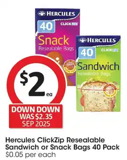 Coles Hercules ClickZip Resealable Sandwich or Snack Bags offer