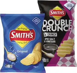 Coles Smith's Crinkle Cut or Double Crunch Potato Chips 150g-170g offer