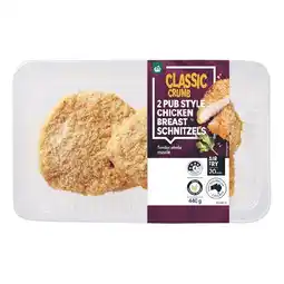 Woolworths Woolworths Pub Style Chicken Breast Schnitzel 440g with RSPCA Approved Chicken offer
