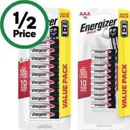 Woolworths Energizer MAX Alkaline Batteries AA or AAA Pk 16 offer