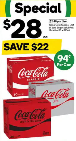 Woolworths Coca-cola classic, diet or zero sugar soft drink varieties offer