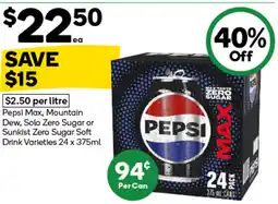 Woolworths Pepsi max, mountain dew, solo zero sugar or sunkist zero sugar soft offer