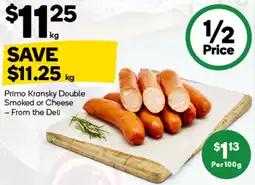 Woolworths Primo kransky double smoked or cheese offer
