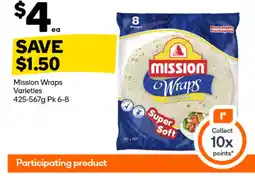 Woolworths Mission wraps varieties offer