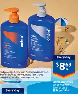 ALDI Ombra Sunscreen SPF50+ offer