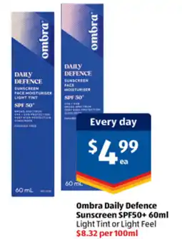 ALDI Ombra Daily Defence Sunscreen SPF50+ offer