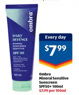 ALDI Ombra Daily Defence Sunscreen SPF50+ offer