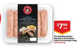 ALDI The Whistling Butcher Balsamic & Caramelised Onion Pork Sausages offer