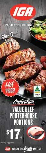 IGA Value beef porterhouse portions offer