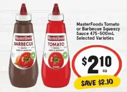IGA MasterFoods Tomato or Barbecue Squeezy Sauce offer