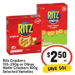 IGA Ritz Crackers or Olinas Wafer Crackers Selected Varieties offer