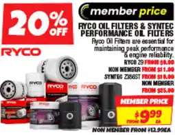 Autobarn Ryco oil filters & syntec performance oil filters offer