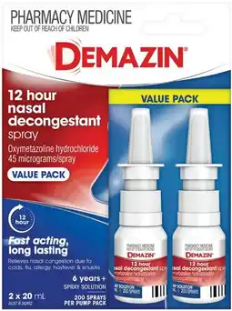 Pharmacist Advice Demazin 12 Hour Nasal Decongestant Spray 2 x 20mL offer