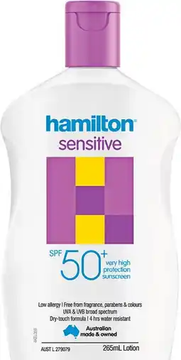 Soul Pattinson Chemist Hamilton Sensitive Lotion SPF50+ 265mL offer