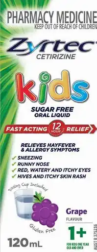 Pharmacist Advice Zyrtec Kids Oral Liquid Grape Flavour 120mL offer