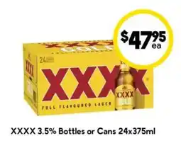 Drakes XXXX 3.5% Bottles or Cans offer