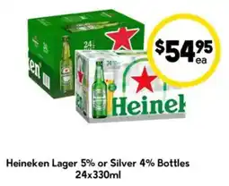 Drakes Heineken Lager 5% or Silver 4% Bottles offer