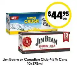 Drakes Jim Beam or Canadian Club 4.8% Cans offer