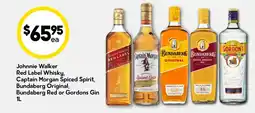 Drakes Johnnie Walker Red Label Whisky, Captain Morgan Spiced Spirit, Bundaberg Original, Bundaberg Red or Gordons Gin offer