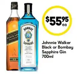 Drakes Johnnie Walker Black or Bombay Sapphire Gin offer
