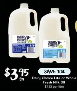 Drakes Dairy Choice Lite or Whole Fresh Milk offer