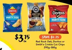 Drakes Red Rock Deli, Doritos or Smith's Crinkle Cut Chips offer