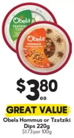 Drakes Obela Hommus or Tzatziki Dips offer