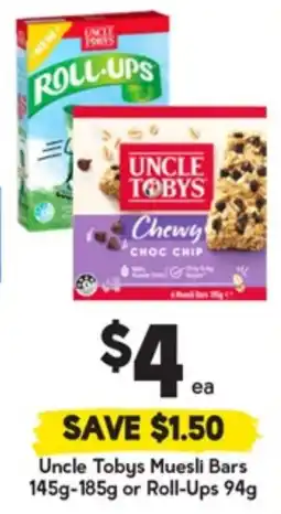 Drakes Uncle Tobys Muesli Bars or Roll-Ups offer