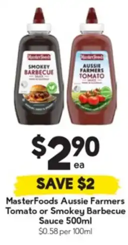 Drakes MasterFoods Aussie Farmers Tomato or Smokey Barbecue Sauce offer