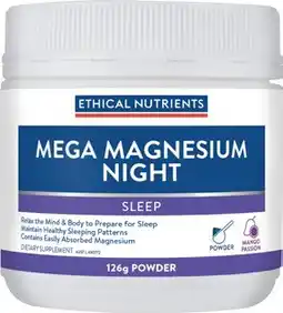 Amcal Pharmacies Ethical Nutrients Mega Magnesium Night Powder 126g offer