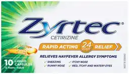 Amcal Pharmacies Zyrtec Liquid Capsules 10mg 10 Pack offer