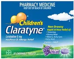 Amcal Pharmacies Claratyne Children’s Hayfever & Allergy Relief Grape Flavour 30 Chewable Tablets offer