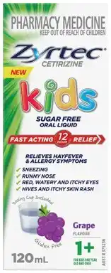 Amcal Pharmacies Zyrtec Kids Allergy & Hayfever Relief Grape Flavour 120mL Liquid offer
