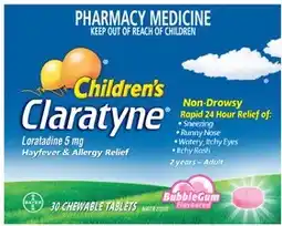 Amcal Pharmacies Claratyne Children’s Hayfever & Allergy Relief Bubblegum Flavour 30 Chewable Tablets offer