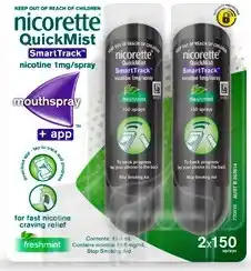 Amcal Pharmacies Nicorette QuickMist Smart Track Mouthspray + App Freshmint 2 x 150 Sprays offer
