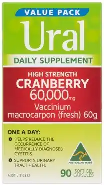 Amcal Pharmacies Ural High Strength Daily Cranberry Supplements 90 Capsules offer
