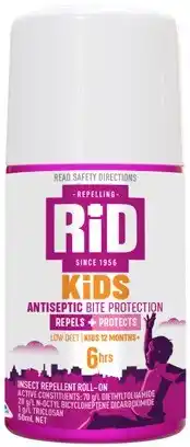 Amcal Pharmacies RID Kids Antiseptic Bite Protection Insect Repellent Roll-On 50mL offer