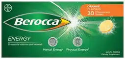 Amcal Pharmacies Berocca Energy Orange Flavour 30 Effervescent Tablets offer