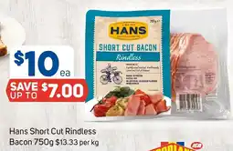 Foodland Hans Short Cut Rindless Bacon offer