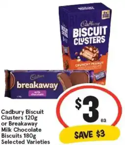 IGA Cadbury Biscuit Clusters or Breakaway Milk Chocolate Biscuits Selected Varieties offer