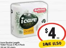 IGA Icare Double Length Toilet Tissue 3 Ply offer